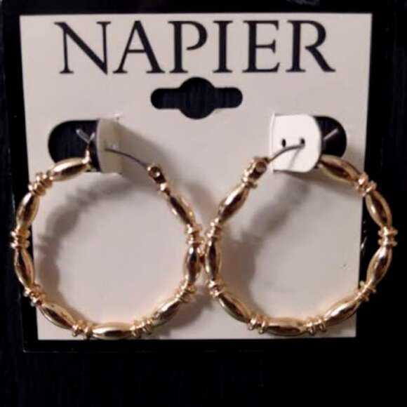 Napier Jewelry - NAPIER Contemporary Gold Barrel + Ring Link 1.25" Hoop Earrings**NEW!